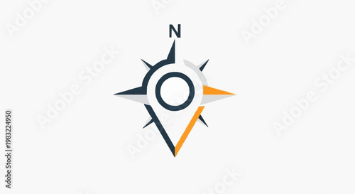 A Compass Rose Icon with a Location Pin Symbol Fused into its Design, Symbolizing Navigation and Direction
