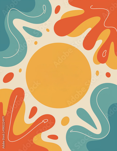 Colorful Abstract Background with Sun and Fluid Shapes in Design