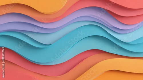 A vibrant and colorful abstract background with wavy layers of paper in various hues
