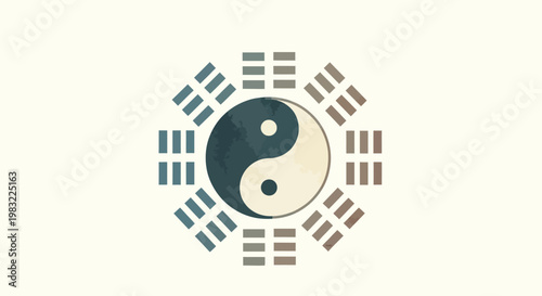Yin Yang Symbol with Bagua Trigrams - Harmony, Balance, Taoism, Philosophy, Cosmology