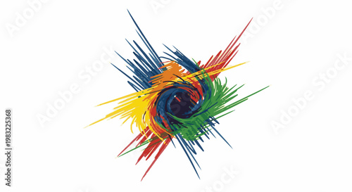 Dynamic abstract swirl of vibrant brushstrokes radiating outwards