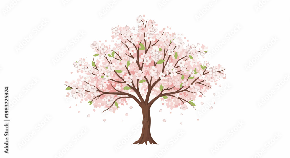 Obraz premium A blooming pink cherry blossom tree with falling petals