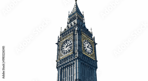 Detailed artistic rendering of a famous London clock tower's upper section