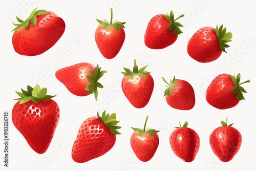 Many luscious red strawberries in a clean, isolated pattern