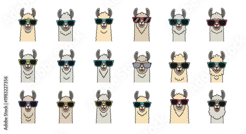 Funny Llama Faces with Sunglasses Collection