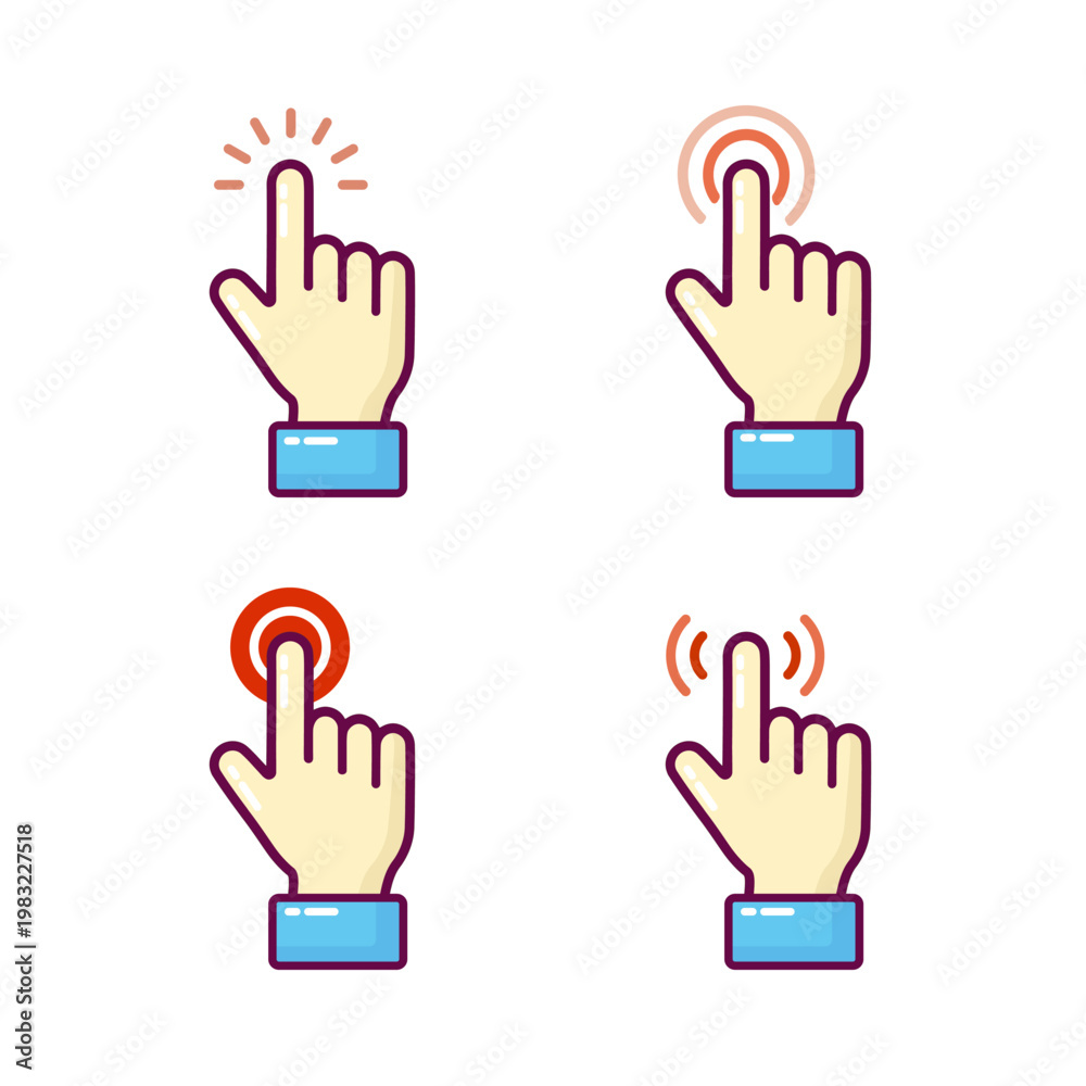 Fototapeta premium Set of hand finger touch gestures with tap effect. Click and interaction for touchscreen devices and mobile UI design
