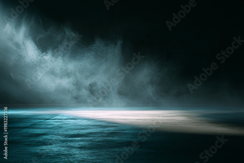Dark abstract background with smoke and light effect.