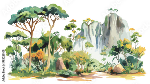 Andasibe-Mantadia NP. Andasibe-Mantadia NP hand drawn watercolor illustration