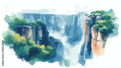 Blyde River Canyon. Blyde River Canyon hand drawn watercolor illustration on white background