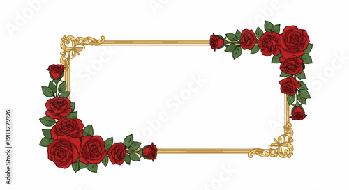 Ornate gold frame decorated with lush red roses and green leaves