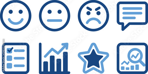 Blue icon set emotions communication data and achievements