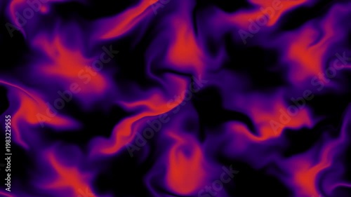 Swirling orange and purple smoke clouds mixing in a dark space creating a dense energetic marble effect with organic movement and high contrast