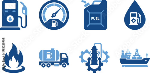 Fuel and energy icons set gas oil transport and power generation