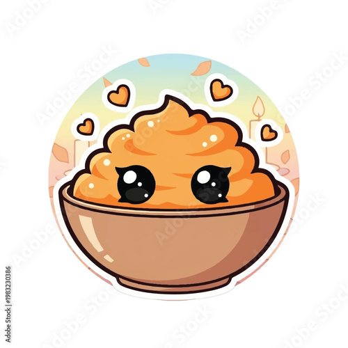 Cartoon mashed potatoes in bowl.