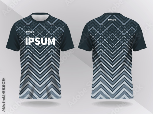 dark black and gray abstract background and pattern for sport jersey design and mock up. front and back view template