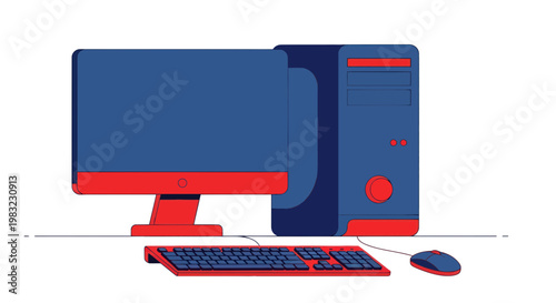 Modern Desktop Computer Setup with Monitor, Tower, Keyboard, and Mouse