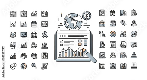 Global business analytics and financial report concept