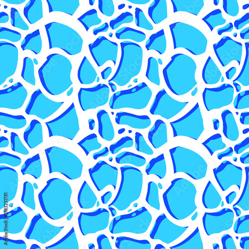 Seamless water ripple pattern featuring blue caustics and abstract liquid textures. Vibrant vector illustration of swimming pool surface or clear sea water, perfect for summer backgrounds and textile 