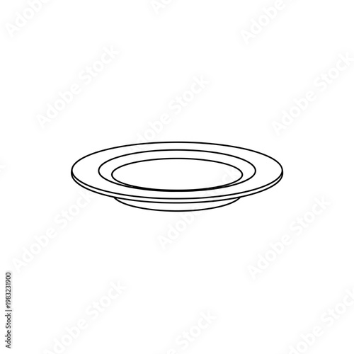 Clean outline illustration of ceramic dinner plate seen from side perspective view.