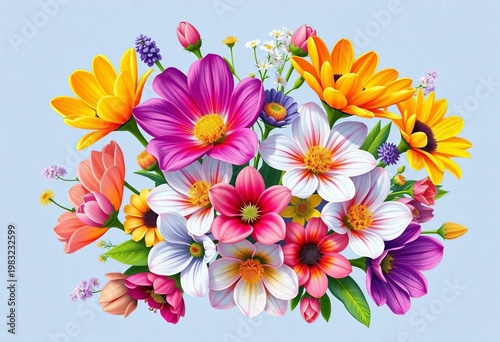 Vibrant vector illustration of birth month flowers arranged as a bouquet,  design,  winter