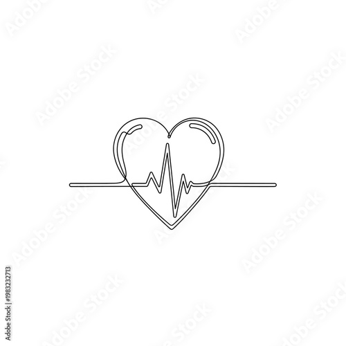 Heartbeat pulse line continuous art drawing heart health medical symbol vector.