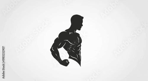 Silhouette of a muscular man flexing his bicep on a white background