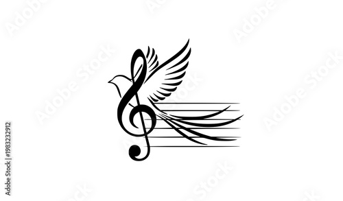 Pájaro musical logotipo vector clave de sol elegante