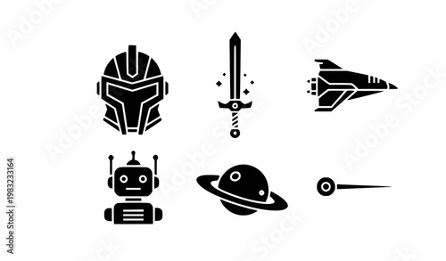 Iconos glifo ciencia ficción espacial vector set futurista
