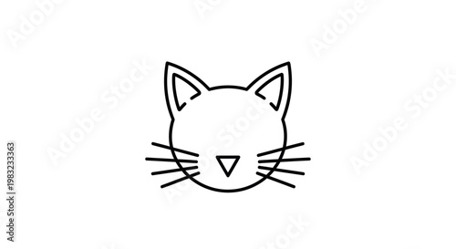 Minimalist Cat Head Icon Outline, Simple Line Art Pet Face Logo