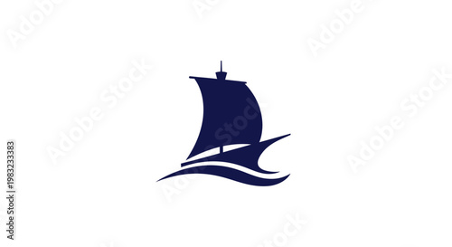 Nautical Silhouette: Elegant Sailing Ship on Wavy Blue Sea