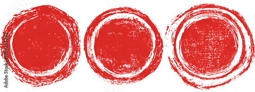 Set of three red grunge circle stamps with distressed texture.