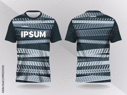 dark black and gray abstract background and pattern for sport jersey design and mock up. front and back view template