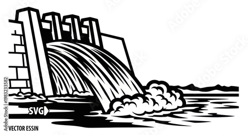 Hydroelectric Dam Generating Power with Water Flowing