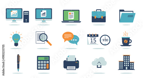 Business icons on white background.