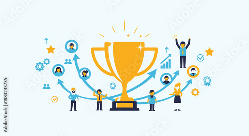 People Holding Up a Golden Trophy.