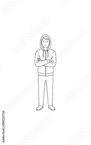 Man in Hoodie Standing with Arms Crossed.