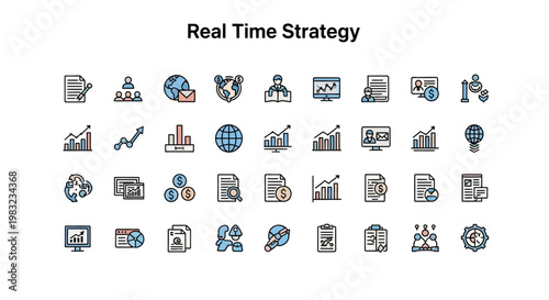 Real Time Strategy Icons Set. Business and Finance Concept