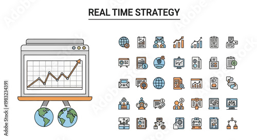 Real Time Strategy Icons Set. Business and Finance Elements