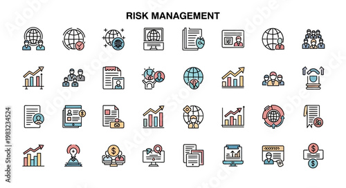 Risk Management Icons Set. Business Strategy and Analysis. Vector Illustration