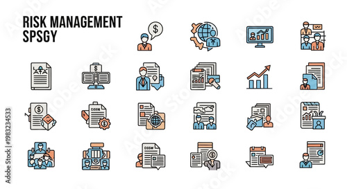 Risk management icons, business strategy concept