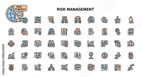 Risk management strategy icons set. Business planning concept
