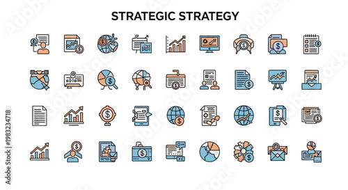 Strategic Strategy Icons Set. Business Plan Concept