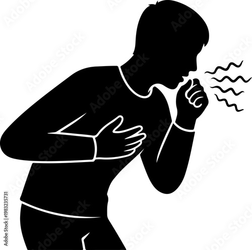 Man coughing into his hand silhouette for illness and health issues.