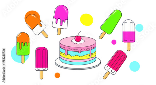 Vibrant Ice Cream and Cake Assortment, Summer Treat Collection