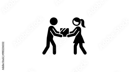 Delivery Icon Man Giving a Box to a Woman