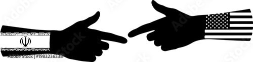Iran and USA hands pointing at each other symbolism.