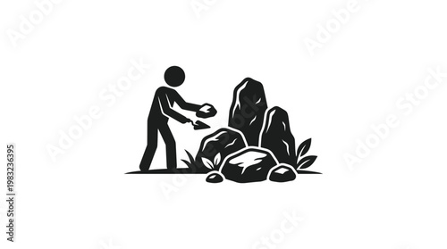 Gardener Arranging Stones in a Garden