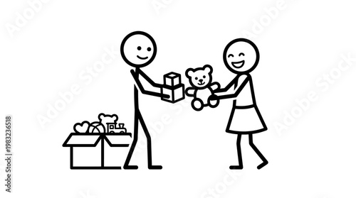 Donation and Giving Cartoon People Sharing Toys