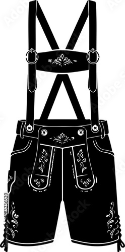Traditional german lederhosen leather breeches with floral details.