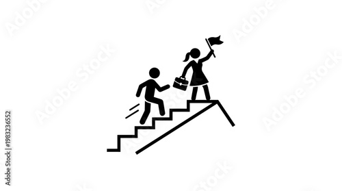 Businesswoman Reaching Success On Mountain Top